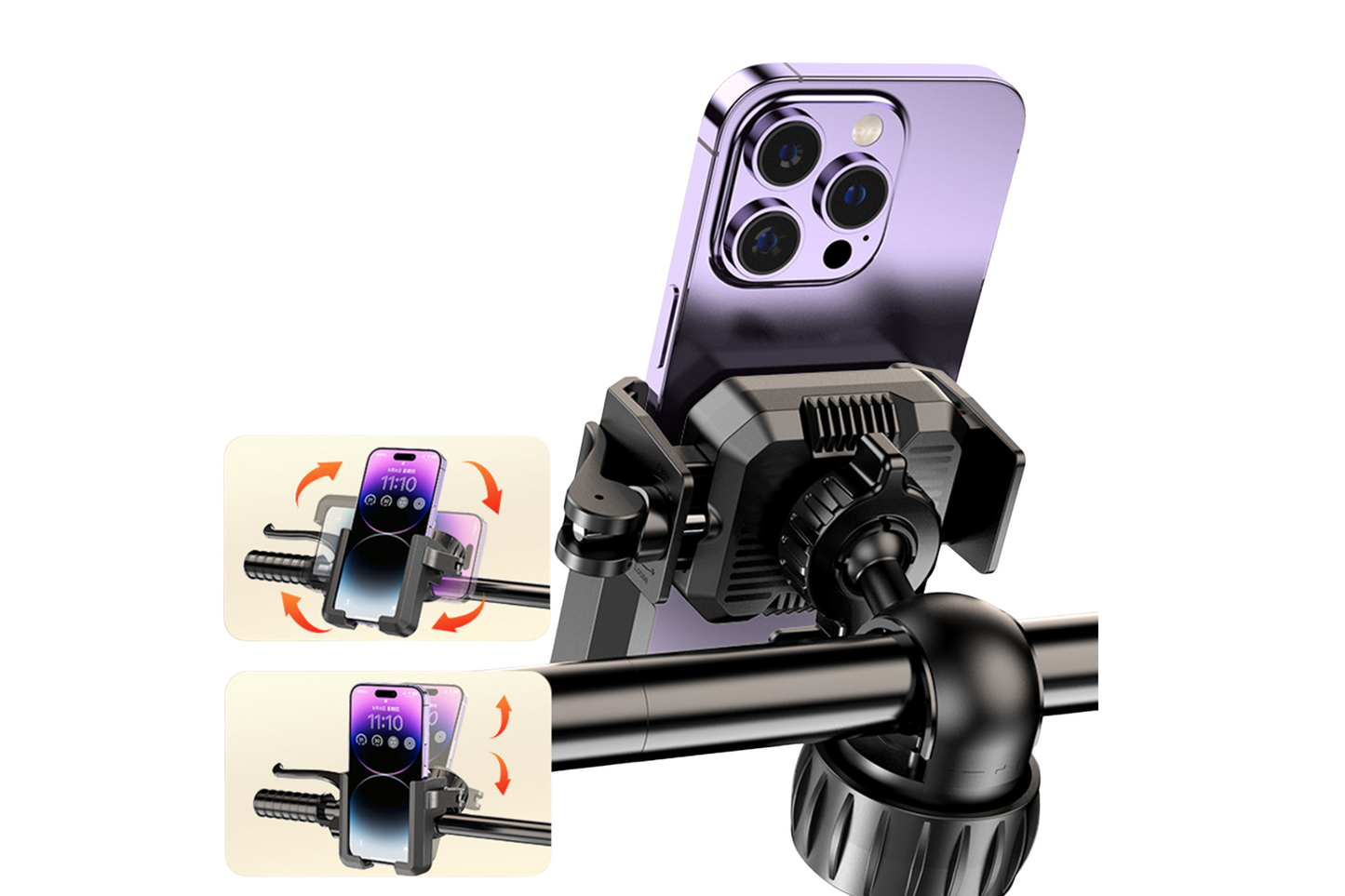 Draaibare telefoonhouder voor op de fiets